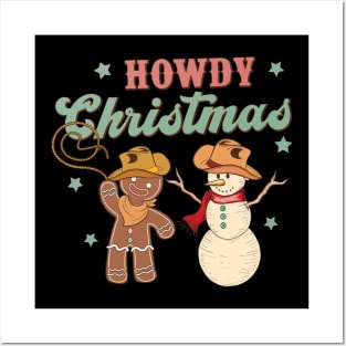 Howdy Christmas Retro Groovy Cowboy Snowman Western Funny Posters and Art